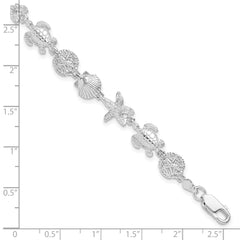 De-Ani Sterling Silver Rhodium-plated Polished and Textured Sea Life 7.25 inch Bracelet