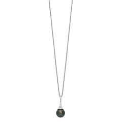 Sterling Silver Rhodium-plated 9-10mm Black Teardrop Tahitian Saltwater Cultured Pearl 17 inch Necklace - 2
