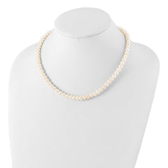 Sterling Silver Rhodium-plated 7-8mm White Near-Round Freshwater Cultured Pearl 18 inch Necklace
