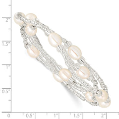6-8mm White Rice Freshwater Cultured Pearl and Glass Bead Stretch 3-Bracelet Set
