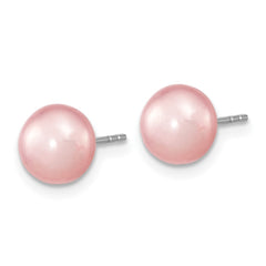 Sterling Silver Rhodium-plated 7-8mm Pink Near-Round Freshwater Cultured Pearl 18 inch Necklace, Stretch Bracelet and Button Post Earrings Set