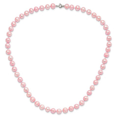 Sterling Silver Rhodium-plated 7-8mm Pink Near-Round Freshwater Cultured Pearl 18 inch Necklace, Stretch Bracelet and Button Post Earrings Set