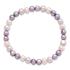 6-7mm White, Lavender and Grey Semi-Round Freshwater Cultured Pearl Stretch Bracelet