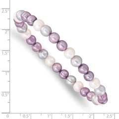 6-7mm White, Lavender and Grey Semi-Round Freshwater Cultured Pearl Stretch Bracelet