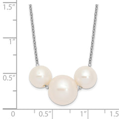 Sterling Silver Rhodium-plated 8-10mm White Near-Round Freshwater Cultured Pearl 17 inch Necklace