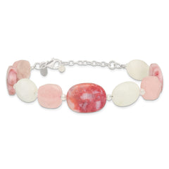 Sterling Silver Pink Agate/Quartz, Jade, Crystal w/1in ext Bracelet