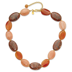 Sterling Silver Gold-plated Aventurine/Carnelian/Jasper Necklace