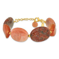 Sterling Silver Gold-plated Aventurine/Carnelian/Jasper 1in ext Bracelet