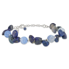 Sterling Silver Agate w/Shell, Lapis and Sodalite w/1in ext Bracelet