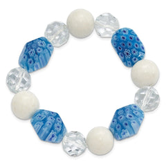 White Jade, Aventurine and Kangsai Glass Beaded Stretch Bracelet