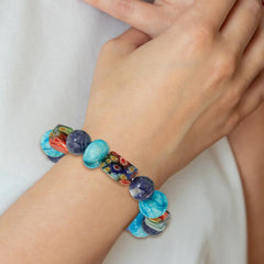 Agate, Lapis and Kangsai Glass Beaded Stretch Bracelet