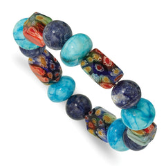 Agate, Lapis and Kangsai Glass Beaded Stretch Bracelet