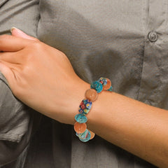 Aventurine, Agate and Kangsai Glass Beaded Stretch Bracelet