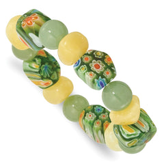 Aventurine, Yellow Jade and Kangsai Glass Beaded Stretch Bracelet