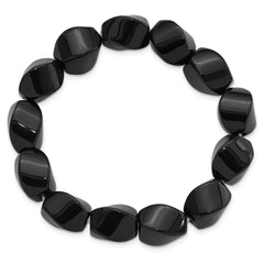 Black Agate 10x14mm Twisted Oval Beaded Stretch Bracelet