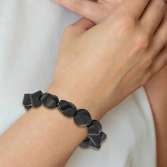 Black Agate 10x14mm Twisted Oval Beaded Stretch Bracelet