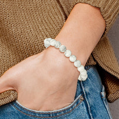 White Howlite 8.50mm Beaded Stretch Bracelet