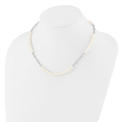 Sterling Silver Rhodium-plated 6-8mm White Near-Round Freshwater Cultured Pearl 18 inch Necklace and Post Earrings Set