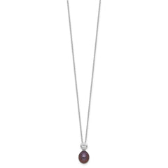 Sterling Silver Rhodium-plated 7-8mm Black Rice Freshwater Cultured Pearl and CZ 17 inch Necklace