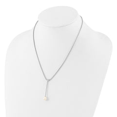 Sterling Silver Rhodium-plated 8-9mm Teardrop Freshwater Cultured Pearl and CZ Drop Dangle 18 inch Necklace