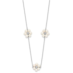 Sterling Silver Rhodium-plated 4-5mm White Semi-Round Freshwater Cultured Pearl Flower 17 inch with 1.75 inch Extension Necklace