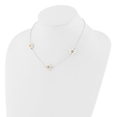 Sterling Silver Rhodium-plated 4-5mm White Semi-Round Freshwater Cultured Pearl Flower 17 inch with 1.75 inch Extension Necklace