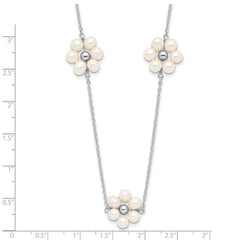 Sterling Silver Rhodium-plated 4-5mm White Semi-Round Freshwater Cultured Pearl Flower 17 inch with 1.75 inch Extension Necklace