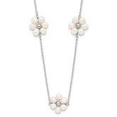 Sterling Silver Rhodium-plated 4-5mm White Semi-Round Freshwater Cultured Pearl Flower 17 inch with 1.75 inch Extension Necklace