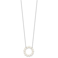 Sterling Silver Rhodium-plated 4-5mm White Near-Round Freshwater Cultured Pearl Circle 18 inch Necklace
