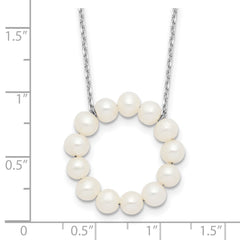 Sterling Silver Rhodium-plated 4-5mm White Near-Round Freshwater Cultured Pearl Circle 18 inch Necklace