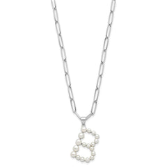 Sterling Silver Rhodium-plated 3-5.5mm White Button Freshwater Cultured Pearl LETTER B 18 inch Necklace