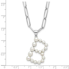 Sterling Silver Rhodium-plated 3-5.5mm White Button Freshwater Cultured Pearl LETTER B 18 inch Necklace