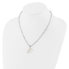 Sterling Silver Rhodium-plated 3-5.5mm White Button Freshwater Cultured Pearl LETTER F 18 inch Necklace