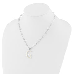 Sterling Silver Rhodium-plated 3-5.5mm White Button Freshwater Cultured Pearl LETTER G 18 inch Necklace