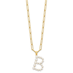 Sterling Silver Gold-plated 3-5.5mm White Button Freshwater Cultured Pearl LETTER B 18 inch Necklace