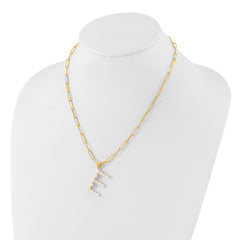 Sterling Silver Gold-plated 3-6mm White Button Freshwater Cultured Pearl LETTER E 18 inch Necklace
