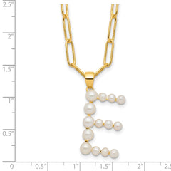 Sterling Silver Gold-plated 3-6mm White Button Freshwater Cultured Pearl LETTER E 18 inch Necklace