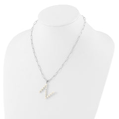 Sterling Silver Rhodium-plated 3-5.5mm White Button Freshwater Cultured Pearl LETTER N 18 inch Necklace