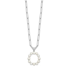 Sterling Silver Rhodium-plated 3-5.5mm White Button Freshwater Cultured Pearl LETTER O 18 inch Necklace