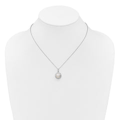 Sterling Silver Rhodium-plated 7-9mm Button White Freshwater Cultured Pearl and CZ Halo 17 inch Necklace and Post Earring Set
