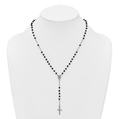 Sterling Silver Rhodium-plated Black Crystal 18.5 inch with 1 inch extender Rosary Necklace