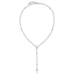 Sterling Silver Rhodium-plated Plastic Imitation Pearl 19.75 inch with 1 inch extender Rosary Necklace