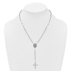 Sterling Silver Rhodium-plated CZ Diamond-cut Beaded 18 inch Rosary Necklace