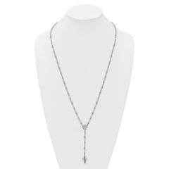 Sterling Silver Rhodium-plated CZ and Diamond-cut Heart and Cross Link with Cross Ash Holder 28.5 inch Rosary Necklace
