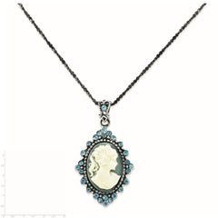 Sterling Silver Antiqued with Crystal Resin Cameo 16 inch Necklace