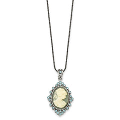 Sterling Silver Antiqued with Crystal Resin Cameo 16 inch Necklace