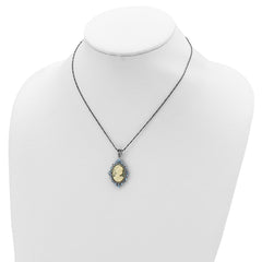 Sterling Silver Antiqued with Crystal Resin Cameo 16 inch Necklace