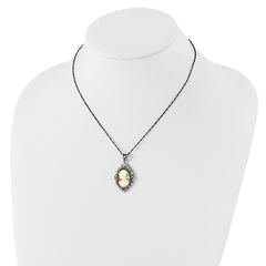 Sterling Silver Antiqued Peach Resin Cameo w/Crystal Necklace