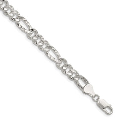 Sterling Silver 6.3mm Hammered Figaro Chain - 7