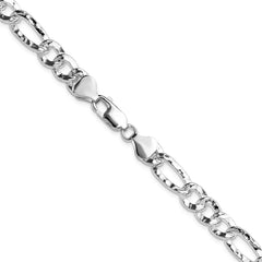 Sterling Silver 7.6mm Hammered Figaro Chain - 5